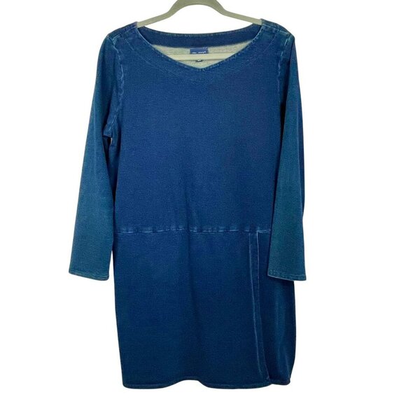 J. Jill Pure Jill Indigo Shift Dress Long Sleeve Blue Denim Midi Sz Large Petite - Picture 3 of 14